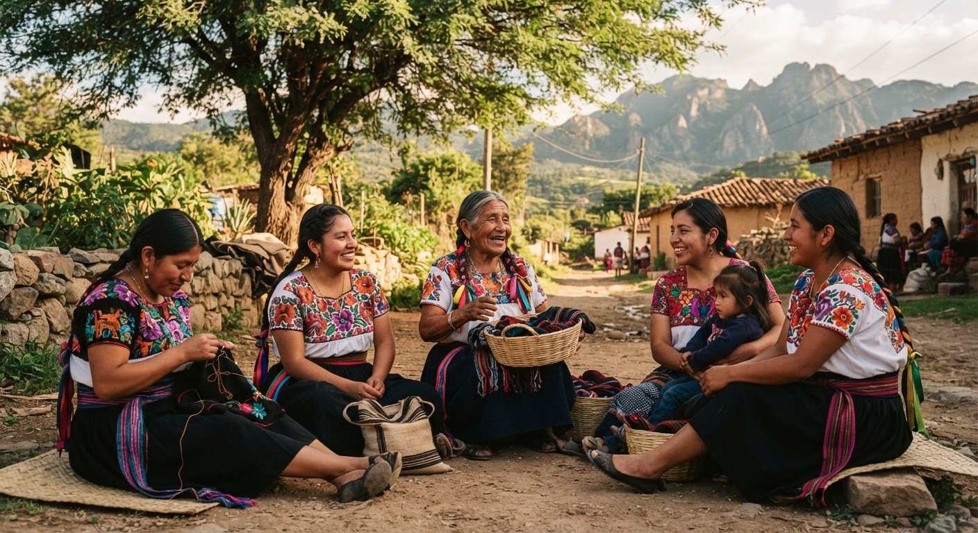 Artesanas otomíes reunidas en Tenango